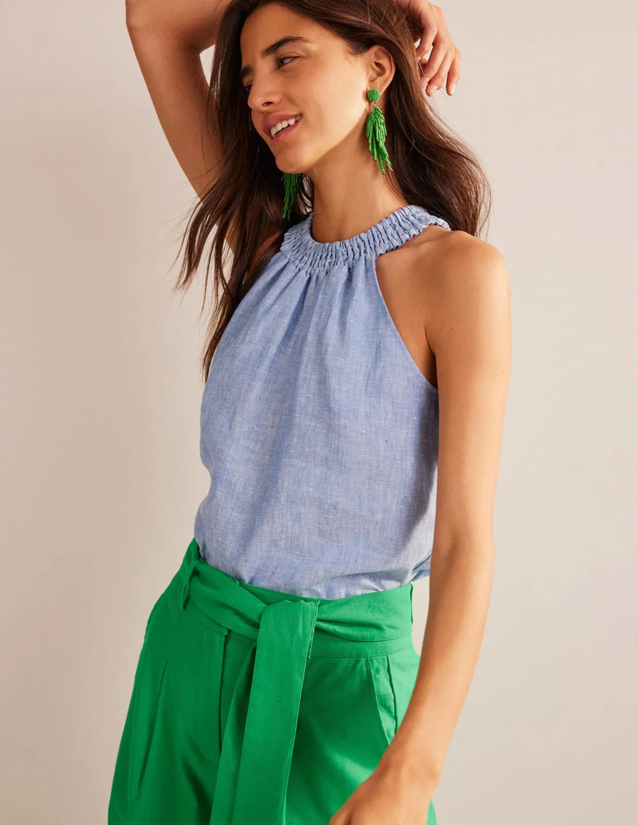 Cheap Linen Smocked Halter Top Women Tops & Blouses