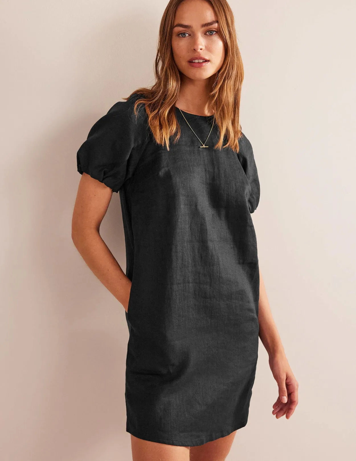 Hot Sleeve Detail Linen Mini Dress Women Dresses