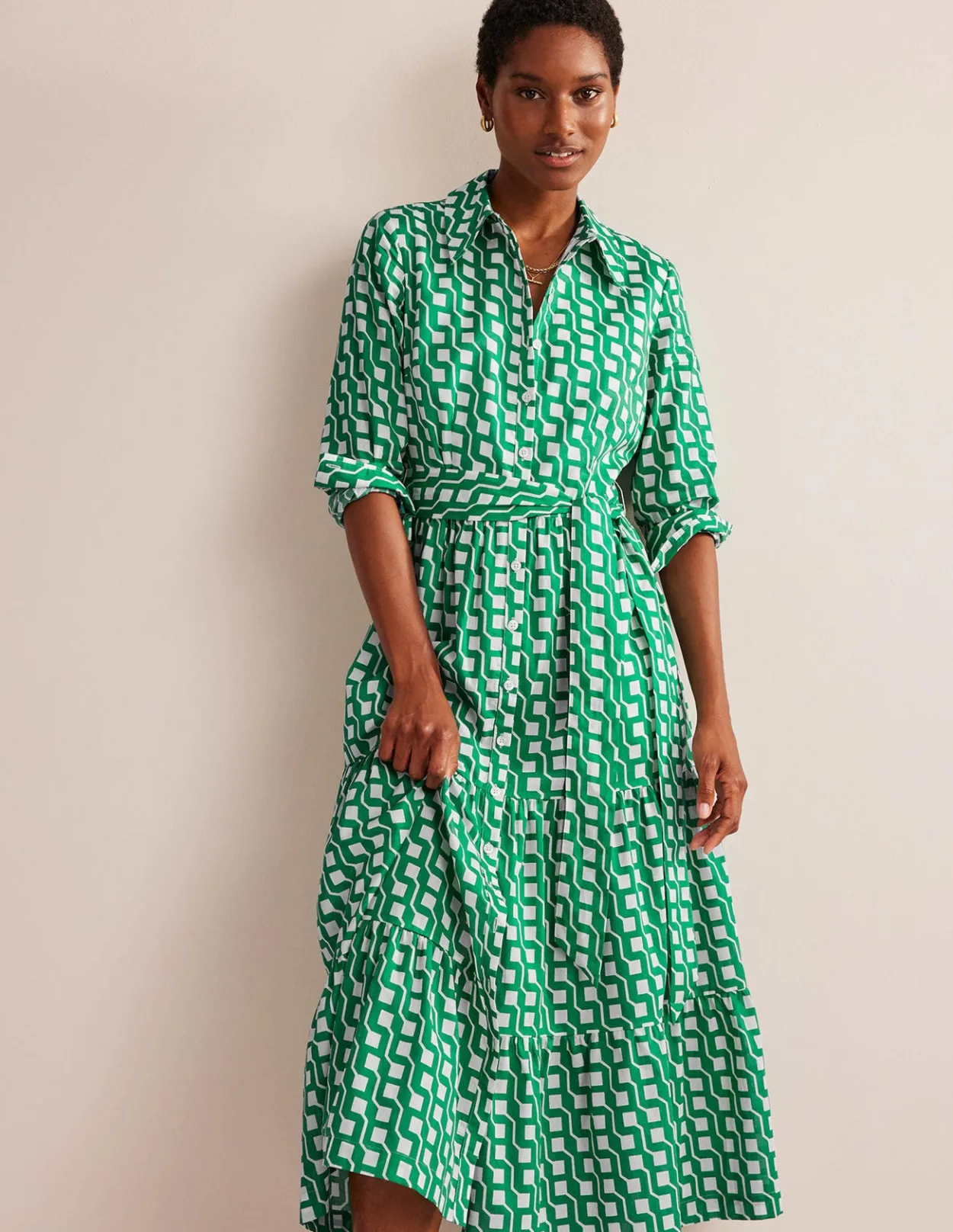 Discount Tiered Cotton Maxi Shirt Dress Women Dresses