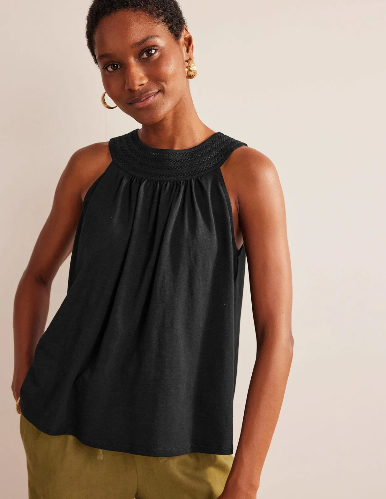 Clearance Trim Neck Jersey Swing Top Women Tops & Blouses